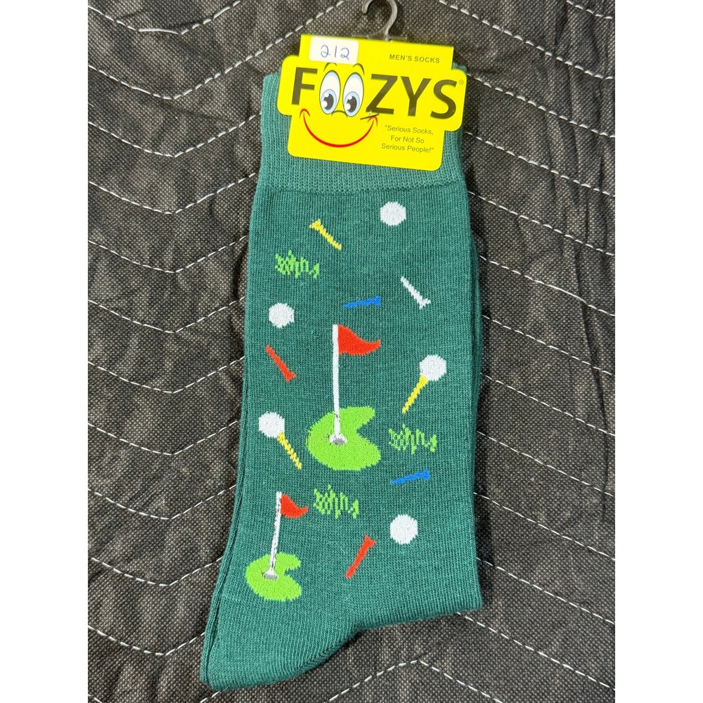 Foozys Golf Crew Socks Mens 10-13‎ Green New Novelty Sports Pattern FM-03